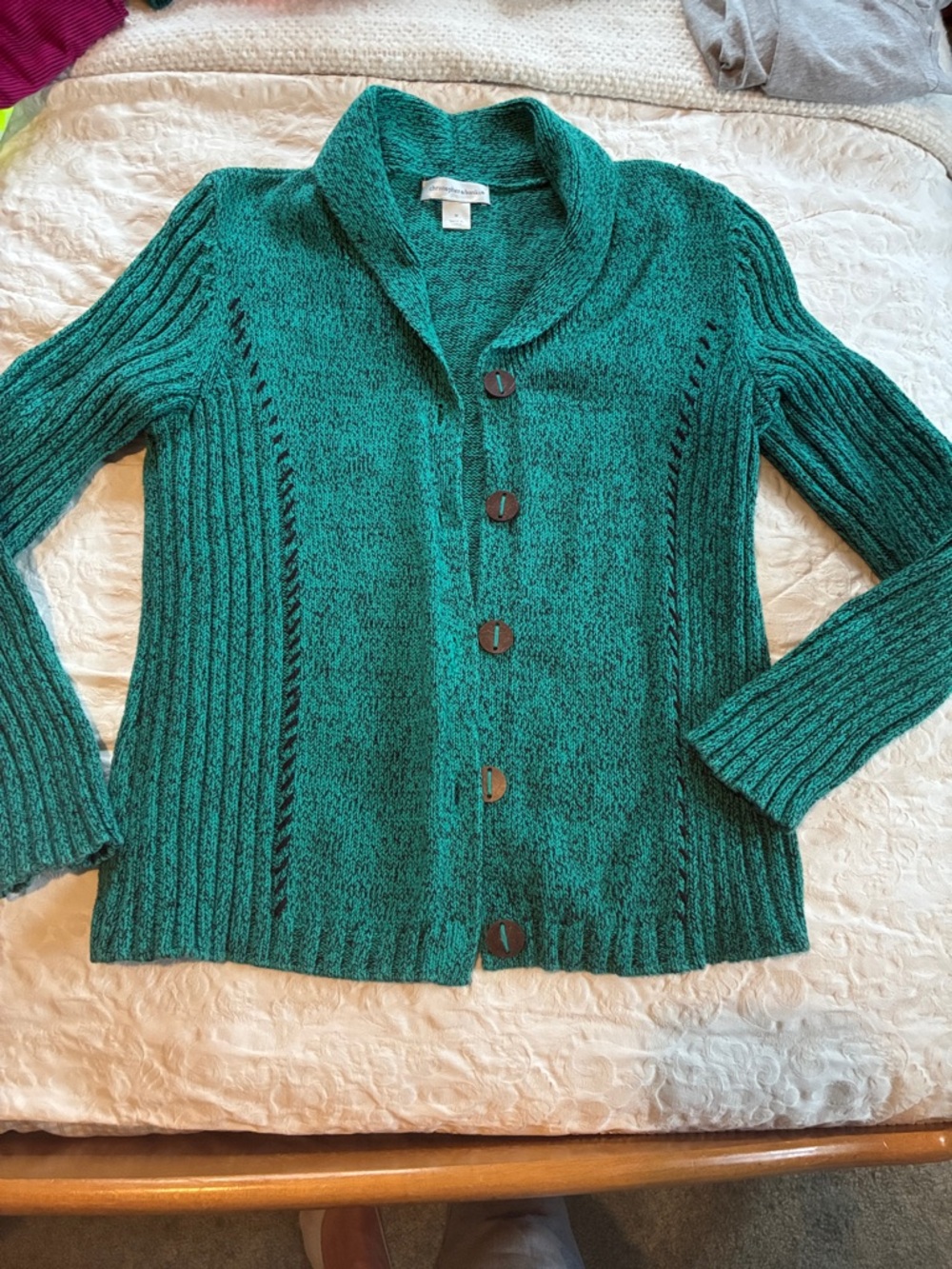 Christopher & Banks Teal Shawl-Collar Button Cardigan